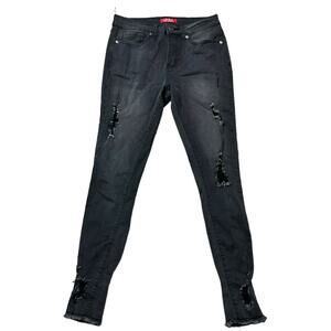 HH Jeans Juniors Size 5 Black Denim Distressed Jeggings Skinny Emo Punk